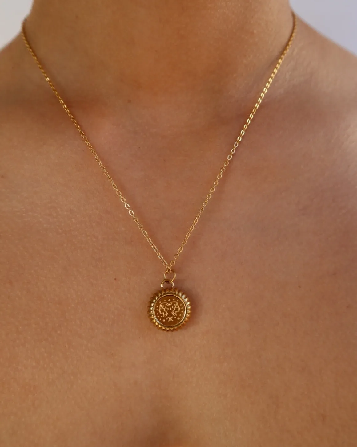 Gemini Zodiac Charm Necklace in Gold