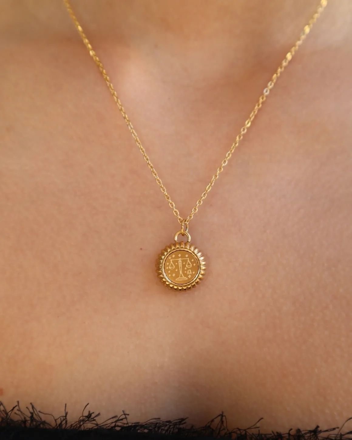 Libra Zodiac Charm Necklace in Gold
